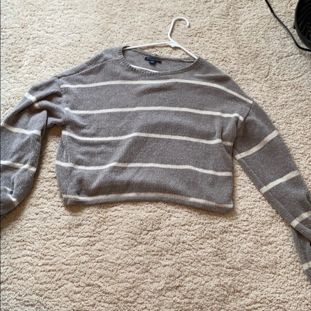grey and white striped sweater